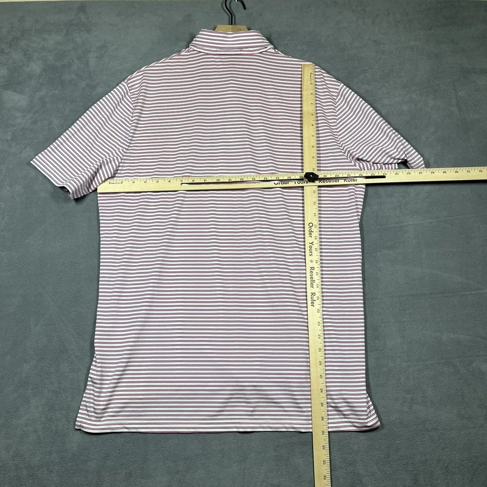 RLX Ralph Lauren Polo Shirt Mens L Pink White Striped Golf‎ Performance Stretch